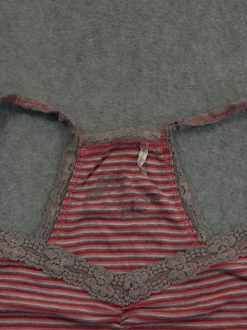 Vintage Y2K Guess Jeans Red & Gray Striped Tank Top Cami with Lace - Picture 2 of 6